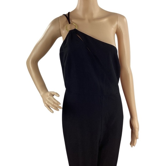 Line & Dot Vaughn One Shoulder Black Jumpsuit Ring Detail Size L - Picture 2 of 7